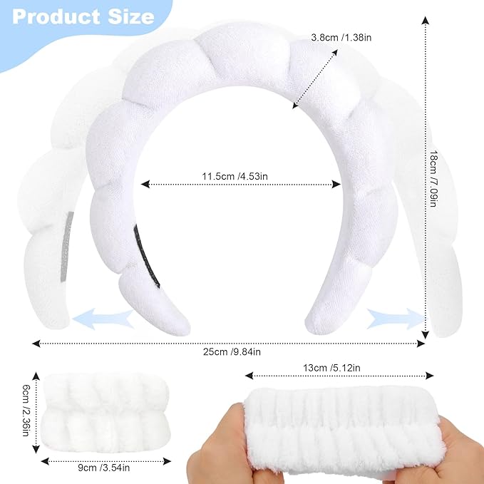 6Pcs Spa Set, Terry Cloth Headbands & Wrist Washbands for Face Washing