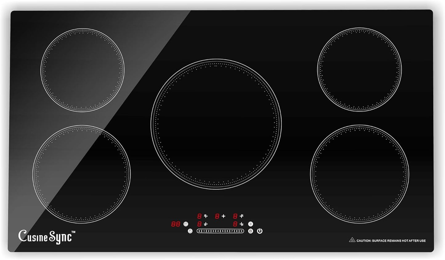 36 Inch Induction Cooktop, 5 Burner Built-In Electric Stove Top, 10800W High Output 240V Hardwired, Touch Control with Power Boost, 9 Power Levels, Timer, Child Lock & Residual Heat Indicator