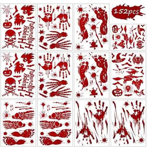 Outus 152 Pcs Halloween Stickers Footprints Window Floor Decal Splats Wall Stickers for Halloween Winter Holiday Party Decorations, 12 Sheets