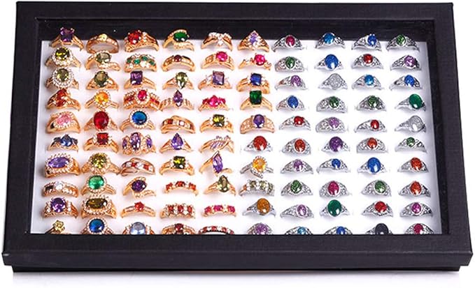 ZLY Jewelry Rings Display Tray Velvet 100 Slot Case Box Jewelry Storage Box