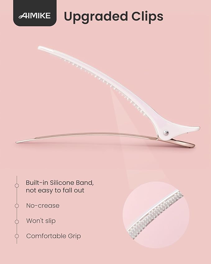 AIMIKE Extended Sectioning Hair Clips w/Built-in Silicone Band, 4.8" No-Crease Non-Slip Hair Styling Clips for Thick, Long Hair – Blow Drying,Hair Rollers, Rust-Free –6 Pack, OpalShell Duckbill Clips