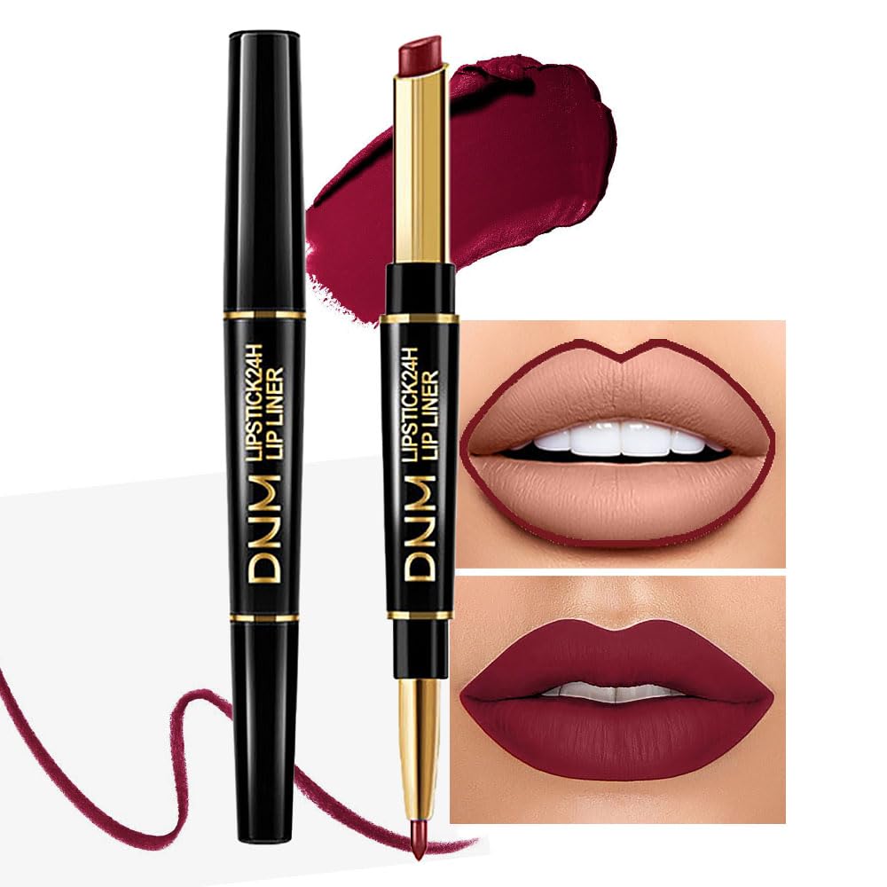 evpct 1Pcs Dark Plum Wine Red Lip Liner and Lipstick Set Kit for Women Matte Lips Kit with Lip Liner Lip Stains Long Lasting Waterproof 24 Hour Lipstick and Lip Liners Combo Lipliners Pencil 06#