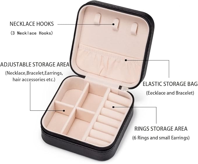 5pack/PU Leather Travel Jewelry Case, Mini Jewelry Box, Small Jewelry Organizer Portable Display Storage Case for Rings Earrings Necklace Bracelet Bangle,Gifts for Girls Women (Black)