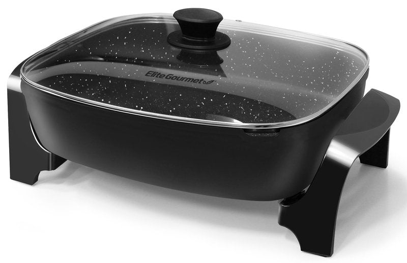 Elite Gourmet EG-6203# Extra Deep 16"x13" (10.5 Qt.) Non-Stick Electric Skillet with Glass Vented Lid & Pour Spout | Dishwasher Safe, Long-Lasting Non-Stick, 200-400°F | Serves 6-8, Black