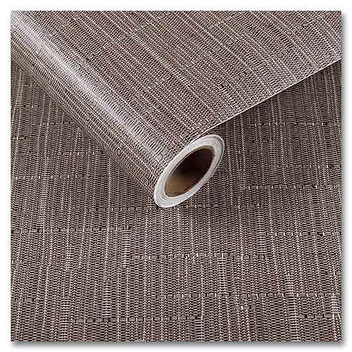 CRE8TIVE Taupe Brown Grasscloth Peel and Stick Wallpaper - 12"x80' Faux Woven Grass Cloth Removable Self Adhesive Brown Contact Paper Linen Weave for Bedroom Cabinets Shelf Furniture