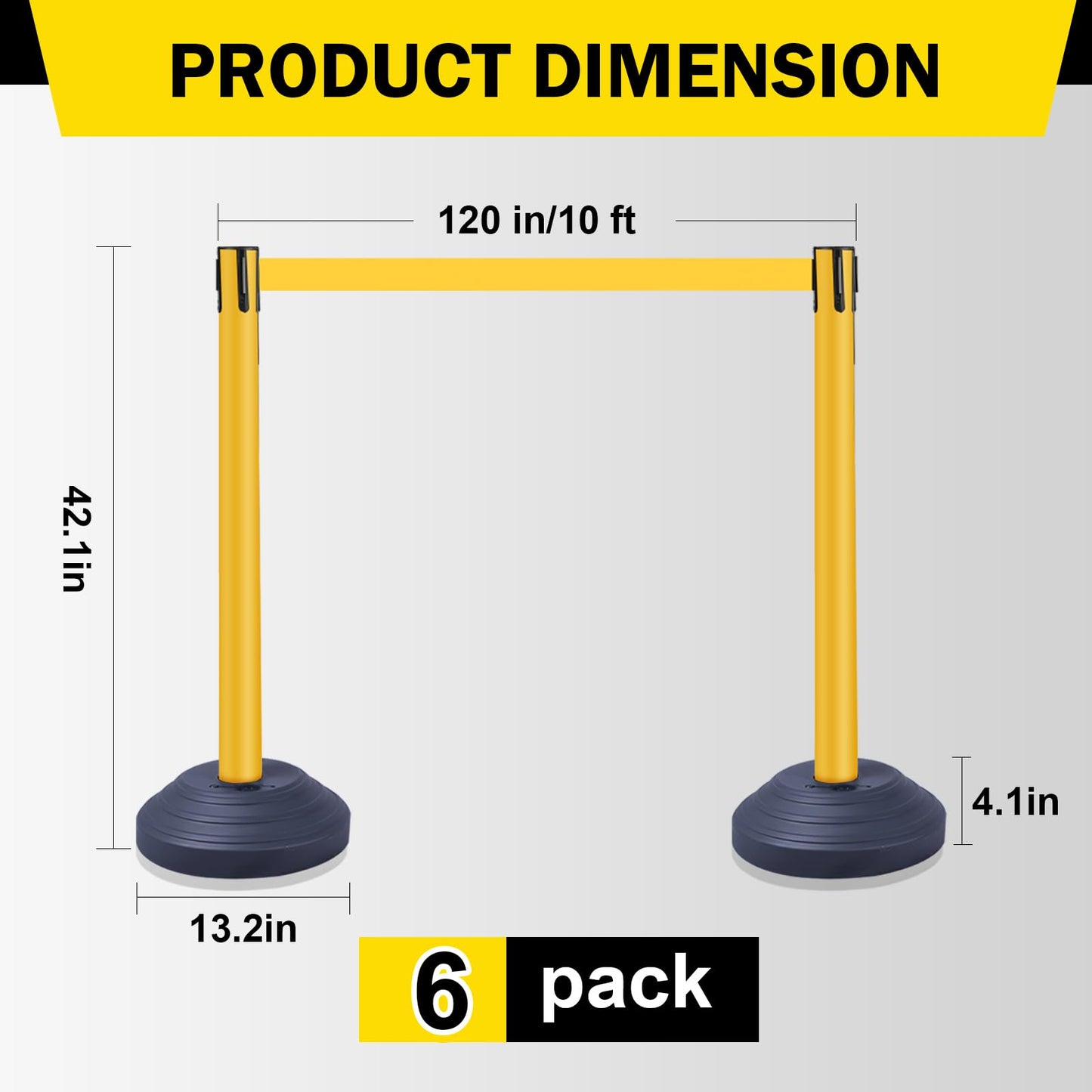 Vilnow 10 ft Crowd Control Stanchion Set, Yellow Crowd Control Barrier with Retractable Belts & Water-Filled Base, Queue Management Stanchion (6 Pack)
