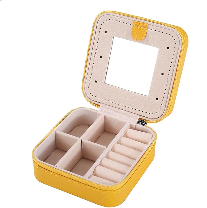 KElofoN Travel jewelry case Travel jewelry box Travel Jewelry Organizer Small Jewelry Organizer Box for Girls Women with Mirror (Yellow-5)