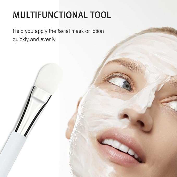 Facial Mask Application Brush, Soft Silicone Tongue Shape White Brush Head Cosmetic Tool for Body Lotion, Mud, Clay, Charcoal Mixed Mask
