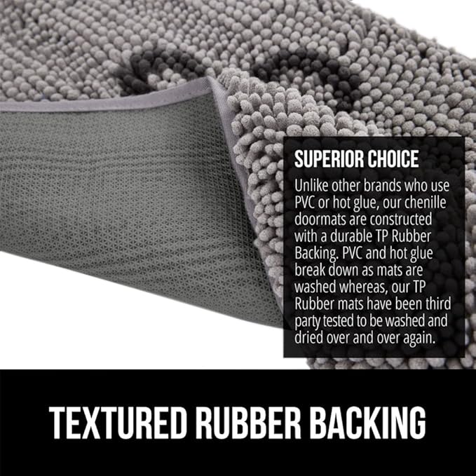 GORILLA GRIP SoakSTOPPER Dog Door Mat, 36x24 Machine Washable Rug Absorbent Doormat Captures Moisture Mud Dirt, Quick Dry Soft Chenille Entryway Rugs Indoor Entrance Mats for Dog Paws, Paw Grey