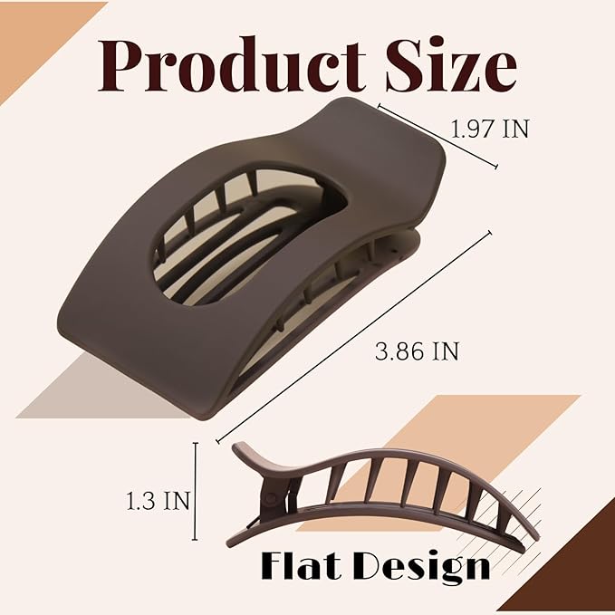 8 Pack Brown Flat Hair Clips for Women – Large Neutral Matte No-Slip Rectangle Claw Clips for Thick & Thin Hair, Strong Hold Square Hair Accessories for Everyday Office or Coffee Look