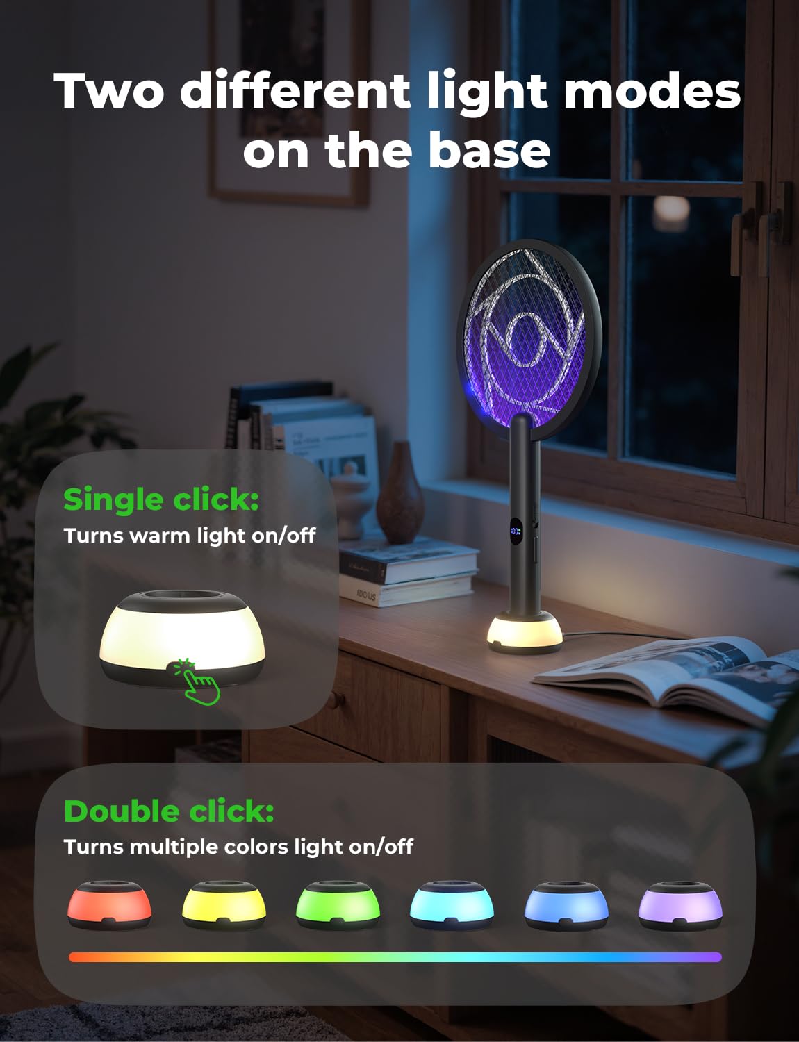 YISSVIC Electric Fly Swatter Bug Zapper Racket 4000V LED Screen Dual Modes Fly Zapper Rechargeable for Indoor Home Office Backyard Patio Camping (Black)
