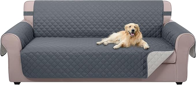 U-NICE HOME Reversible 4 Seater Sofa Cover 91 Inch Large Couch Covers for 4 Cushion Couch with Elastic Straps Water Resistant Furniture Protector for Pets Cat (Sofa XX-Large, Dark Blue/Light Grey)