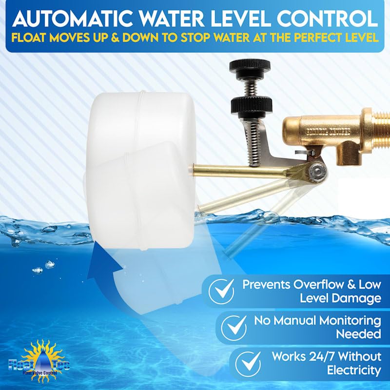 Float Tec Letro Pentair T26 EZ Adjustment Brass Float Valve 3/8" NPT Male Threads 3" Arm Autofill, Pool & Spa Water Filler Leveler, Fits 6" Canister