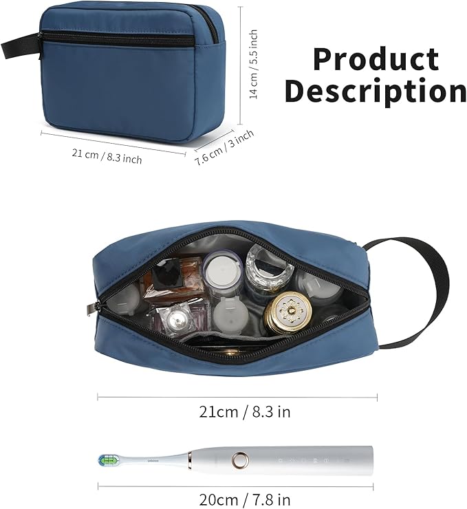 Travel Hanging Toiletry Bag with Carry Handle - Water-Resistant Small Cosmetic Organizer for Men & Women, Makeup, Shaving Kit, Gym & Travel Essentials (Navy Blue)