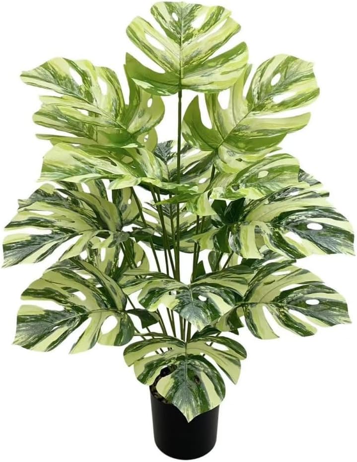 Artificial Monstera Plant with Yellow and Green Leaves, Turtle Leaf Hyphosis Artificial Plants Green Bonsai Simulated Plant Potted for Room Decor Home Garden Ornament(LightGreen(No Flowerpot), 75cm)