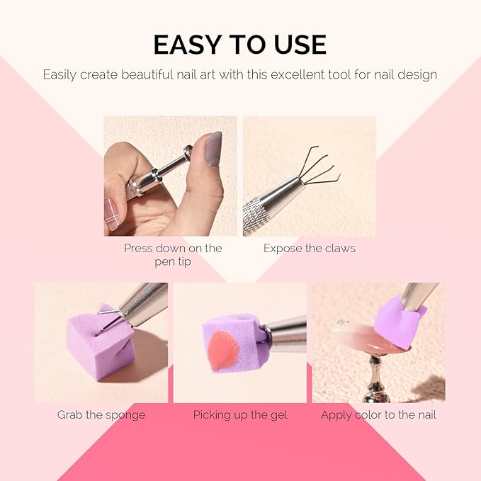 MelodySusie 100Pcs Soft Nail Sponges for Ombre, Nail Art Sponges With Grabbing Pen, Blooming Nails, Gradient Nail, Manicure Nail Art Tools, Professional Accessories for Home and Salon Use, Purple