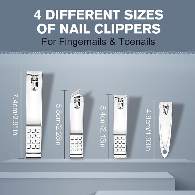 Manicure Set 19 in 1 Nail Clipper Set, Professional Stainless Steel Nail Kit for Women, Men, Nail Care Tools Suitable for Travel Manicure Kit, Grooming Kit with Leather Travel Case