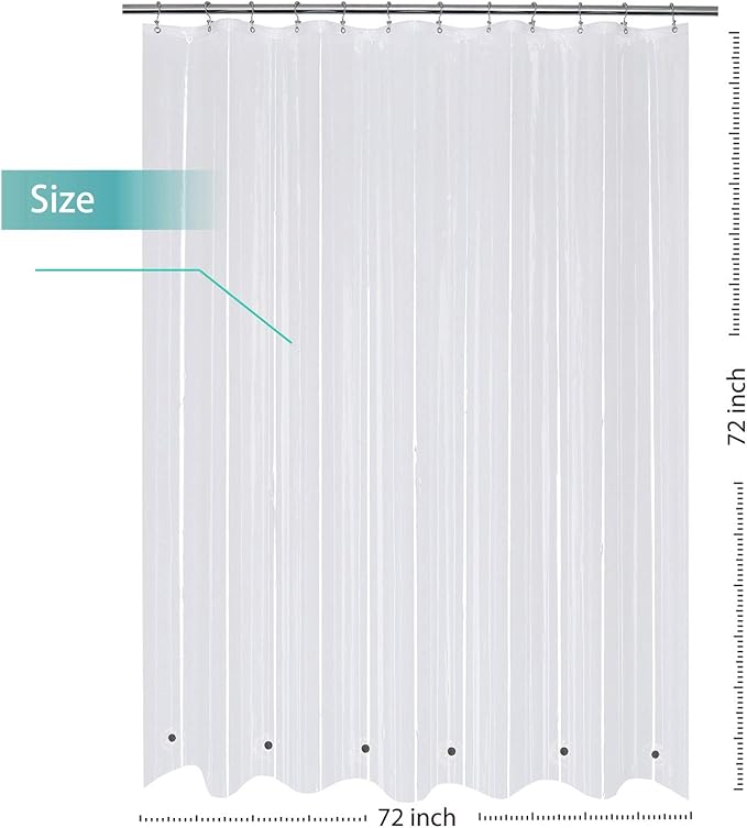 Mrs Awesome Shower Curtain Liner with 6 Magnets Clear Thick PEVA, Premium Waterproof Plastic Shower Curtain Standard Size 72 x 72 inch, Clear