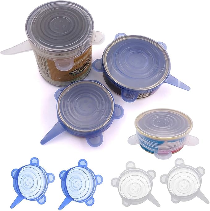 COMTIM Pet Food Can Lids, Silicone Stretch Can Lids Covers for Dog Cat Food, Reusable Expandable Universal Size Fit Most Cans and Jars, 4 Pack