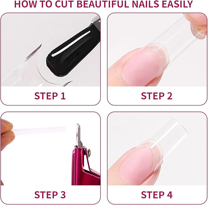 Acrylic Nail Cutter with Magnet Sizer & Length Measurement,Adjustable Stainless Nail Trimmer for Salon Home Nail Art, Professional Nail Clippers for Precise Manicures(Violet Red)