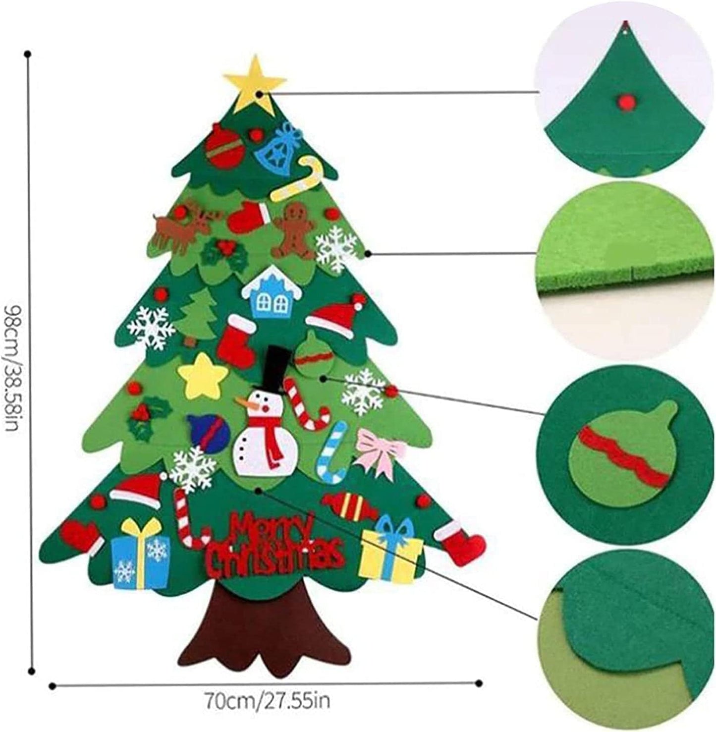 Felt Christmas Tree for Toddlers, Montessori Felt Christmas Tree with Lights for Kids