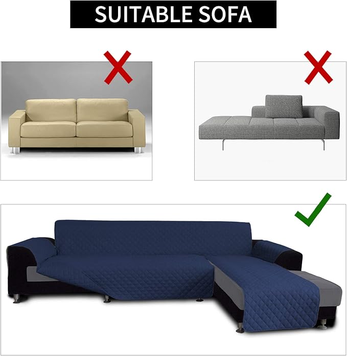Easy-Going L Shape Sofa Slipcover Chaise Cover - Reversible Furniture Protector for Pets & Kids (X-Large, Navy/Navy)