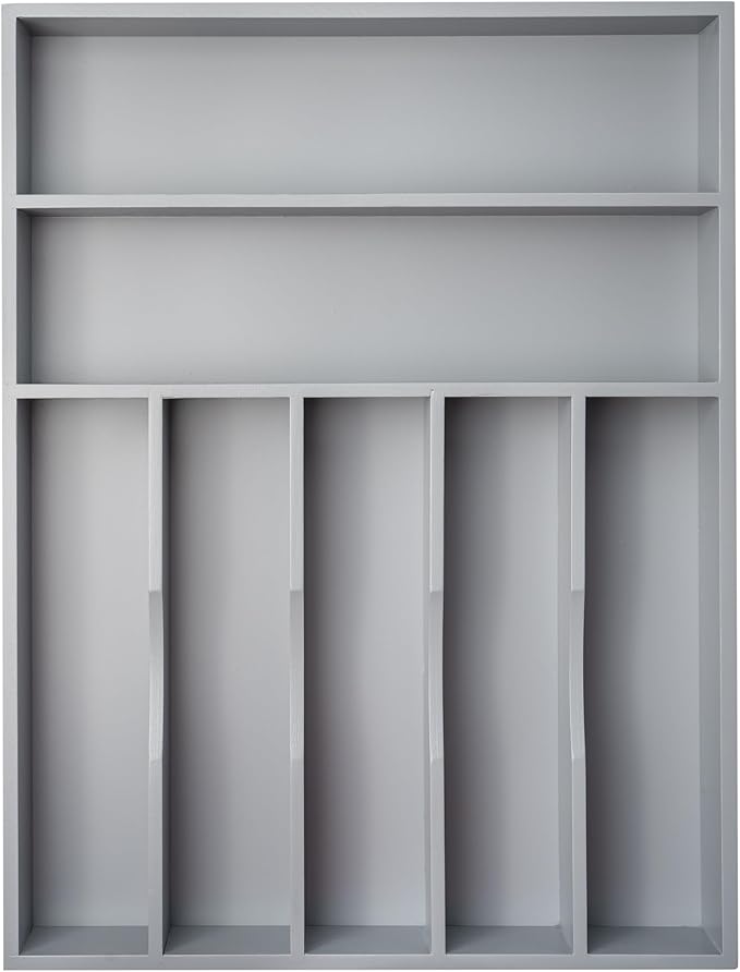 Besilord Silverware Organizer 13 Inch Gray Bamboo Kitchen Drawer Organizer 7 Slots Utensil Organizer Silverware Holder Cutlery Organizer Flatware Tray (Large)