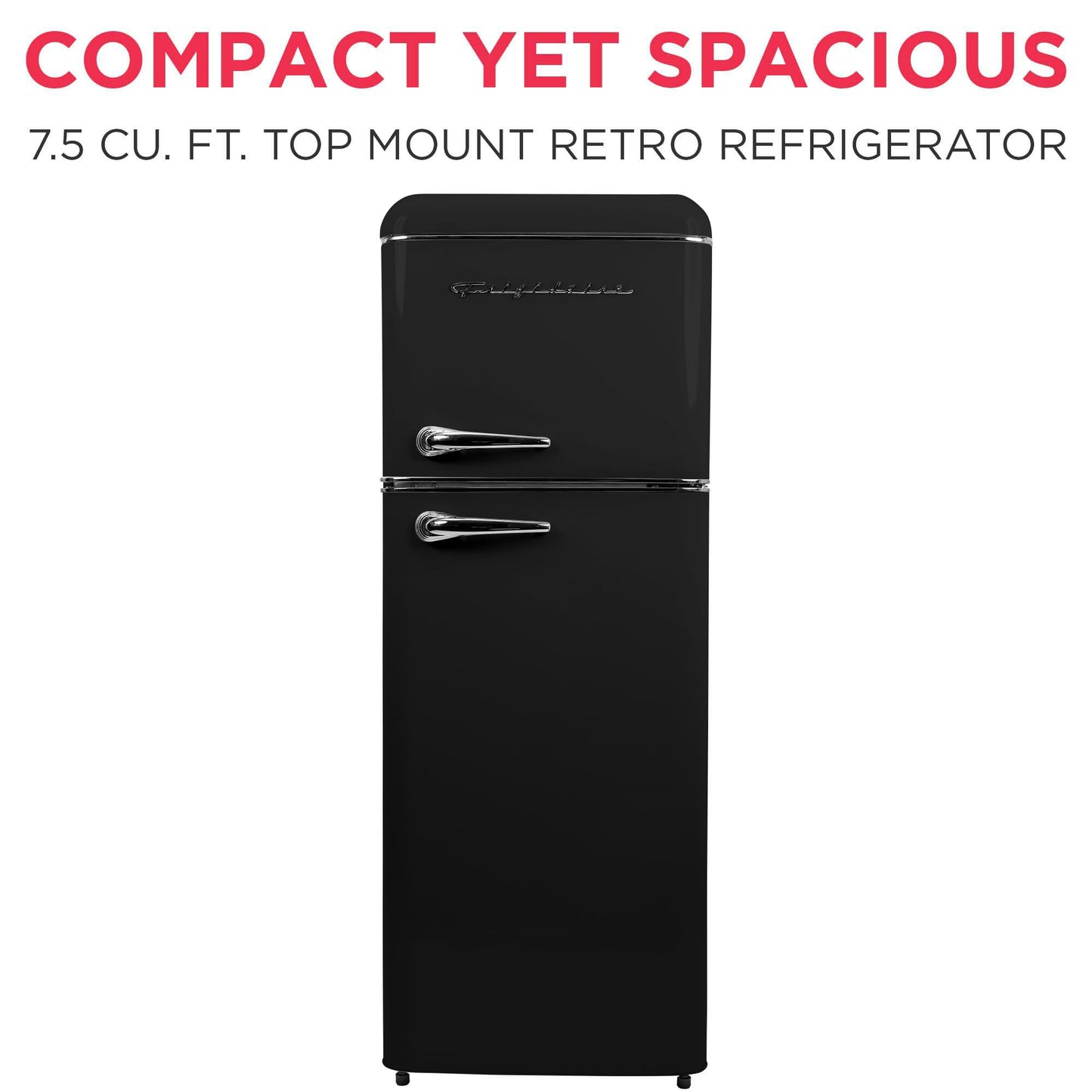 Frigidaire, 2 Door Apartment Size RETRO Refrigerator with Top Freezer, Chrome Handles, 7.5 cu ft, ONYX