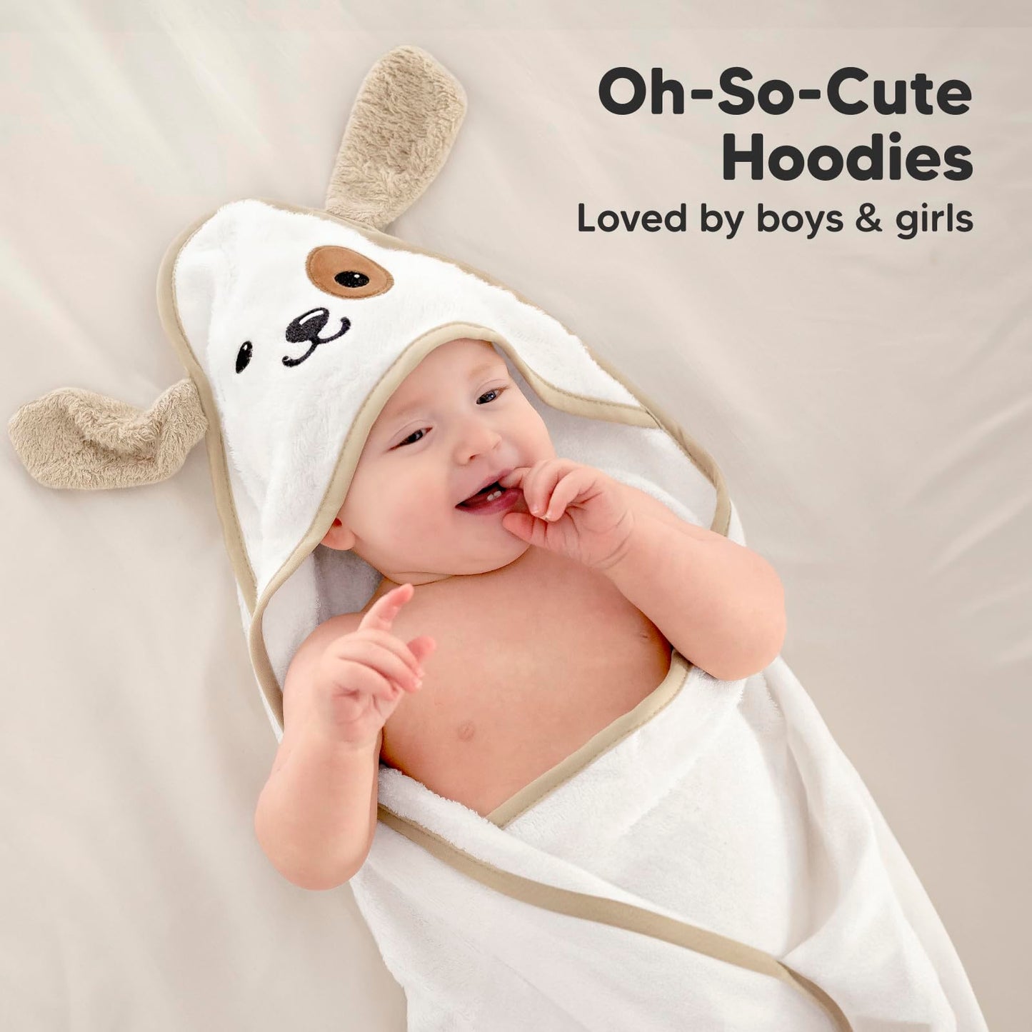 KeaBabies Hooded Baby Towel for Newborn - Viscose Derived from Bamboo Large Baby Bath Towels with Hood for Boys, Girls, Toddler, Extra Absorbent & Soft Newborn Bath Essentials (Dog, Regular)