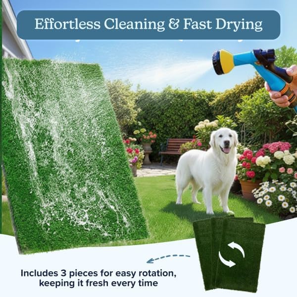Artificial Grass Puppy Pee Pad for Dogs and Small Pets - Set of Three 30x20 Inch, Reusable 3-Layer Turf Pads for Dogs - Indoor and Outdoor Fake Grass Potty Pet Supplies by PETMAKER