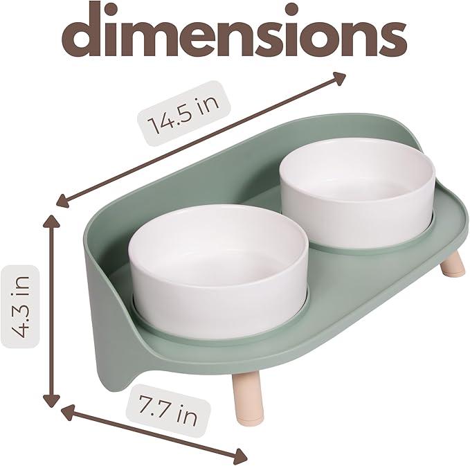 A4DOG Ceramic Dog Bowls with Stand - Elevated Dog Water and Food Bowl Set 13.5oz Cat & Dog Feeding Station Spill Proof Splash Proof Raised Pet Food Bowls for Dogs, No Mess Pet Feeder - Green
