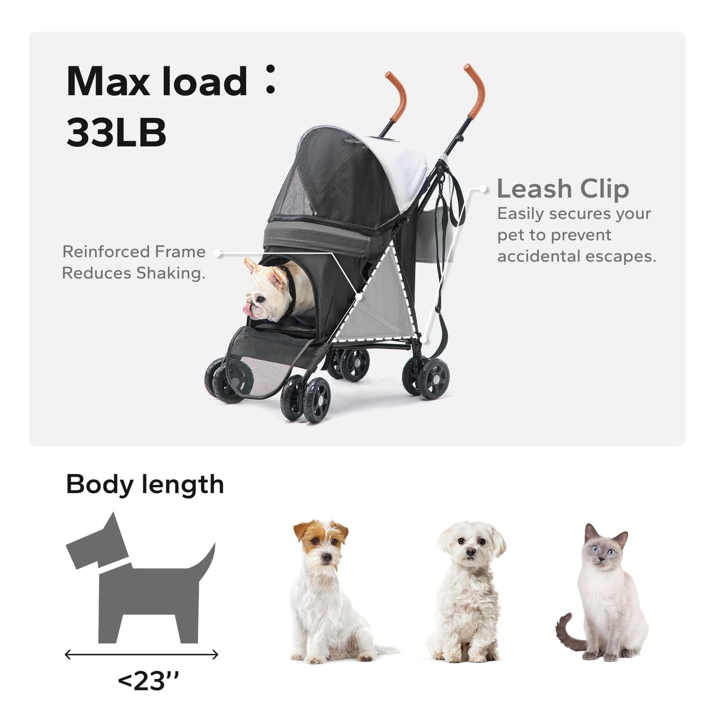 TerraPede 10lbs Ultra-Lightweight Pet Stroller - Compact Folding Umbrella Stroller with Durable Shoulder Strap, 3-Compartment Organizer & Cup Holder - Portable Dog Cat Travel Carriage, Dark Gray