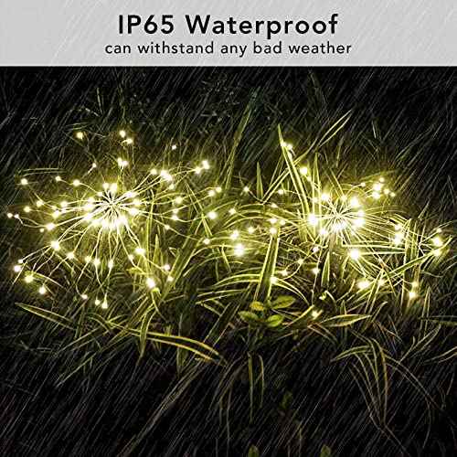 FOOING 8 Pack Solar Garden Lights Solar Firework Lights Waterproof, 200 LED String Light 2 Modes Twinkling Fairy Nightlight for Garden, Wedding, Party, Patio, Yard, Landscape Decoration, (Warm White)