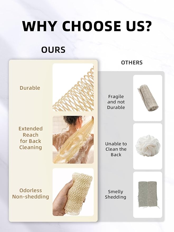 Cleangor 2Pcs African Net Sponge Authentic with Knots - Exfoliating Body Scrubber for All Skin Types, African Bath Sponge, Wash Cloth, Gentle Exfoliation Shower Rag for Women Daily Use (Linen & Brown)