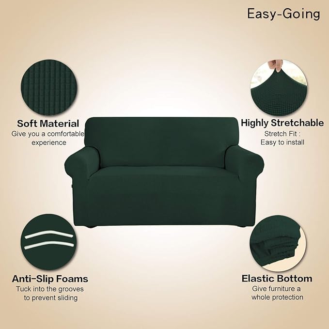 Easy-Going Stretch Oversized Sofa Slipcover 1-Piece Sofa Cover Furniture Protector Couch Soft with Elastic Bottom for Kids, Polyester Spandex Jacquard Fabric Small Checks Dark Green