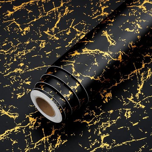 LACHEERY Luxury Black and Gold Wallpaper Peel and Stick Modern Marble Wallpaper for Walls Countertops Waterproof Contact Paper Black Marble Countertop Peel and Stick Removable Wall Paper 15.8"x80"