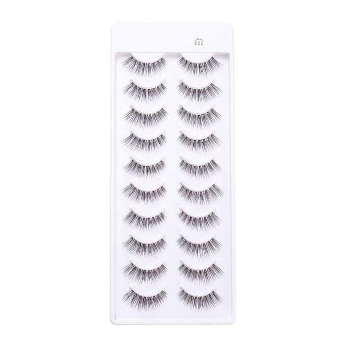 EMEDA False Eyelashes Natural Lashes Wispy 0.01mm Ultra Thin Band 12mm Cat Eye 10 Pairs Invisible Clear Band 3D Demi Wispies Short Fake Eye Lashes Strips Handmade (005)