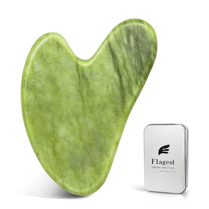 Flagest Gua Sha Facial Tools, Jade Stone Guasha Tool for Face Body, Facial Massage Tool for Jawline Sculpting and Puffiness Reducing, Skin Care Tools for Men Women