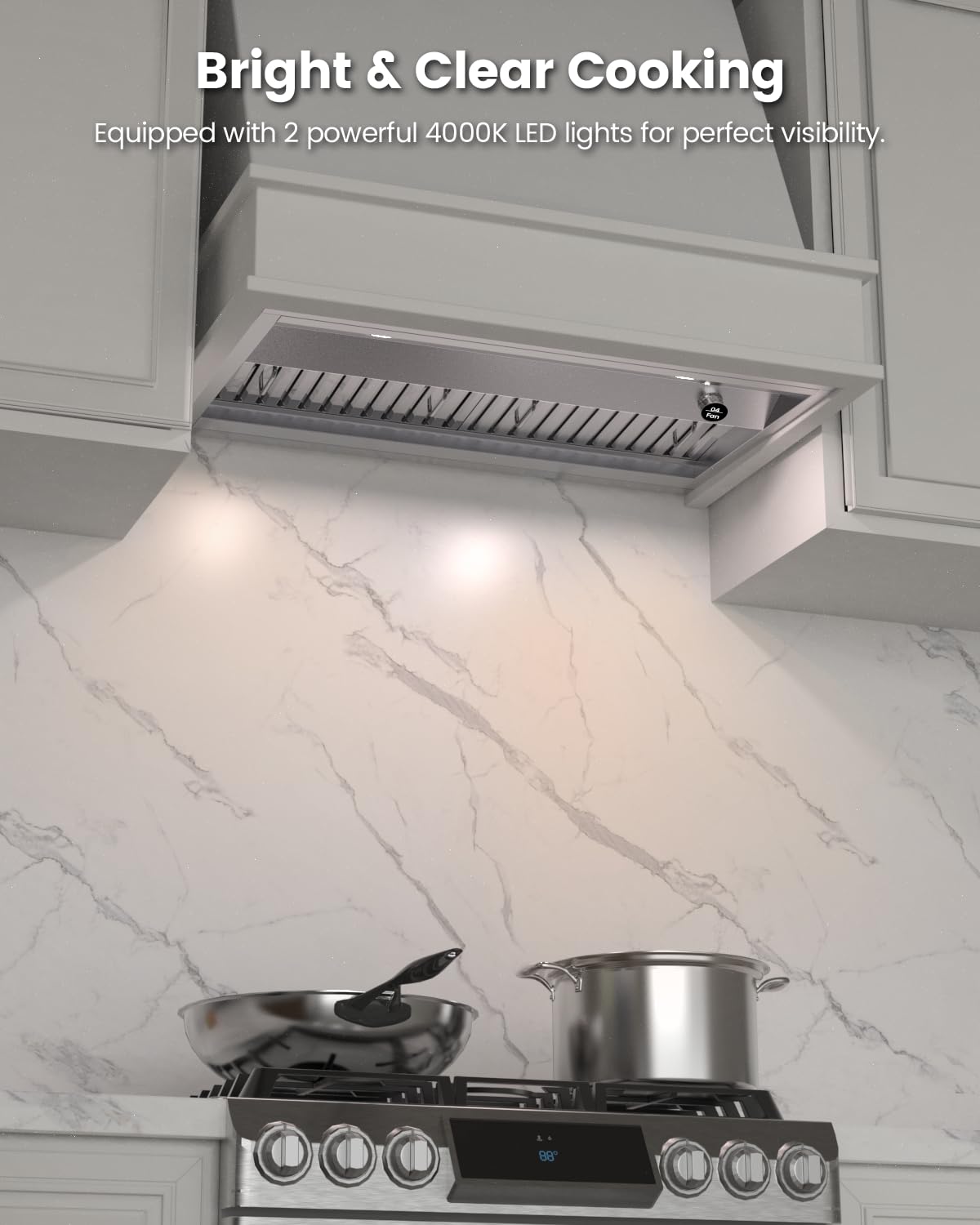 JOCO 30 Inch Range Hood Insert, 900 CFM Stainless Steel Built-In Kitchen Vent Hood, Convertible for Ducted or Ductless Installation, 4-Speed Knob Control, Model B02-30K