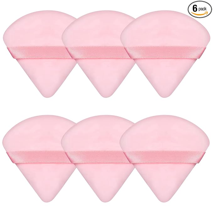 6 Pieces Powder Puff Face Soft Triangle Pink Gifts for Loose and Body Powder, Velour Makeup Sponge Set Setting Powder Puff Makeup Tools