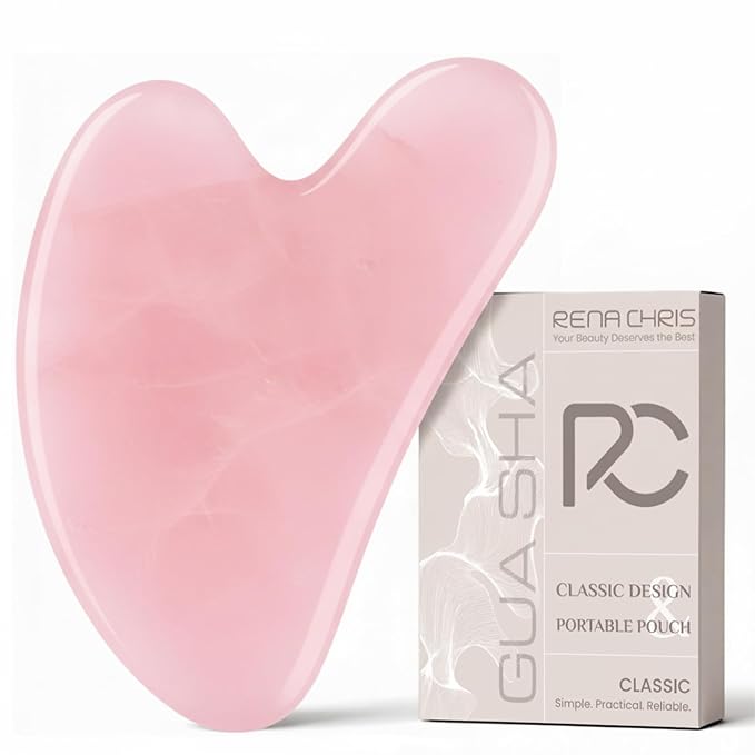 Rena Chris Gua Sha Facial Tools, Pink Stone Guasha Tool for Acupuncture, Manual Massage Tool for Jawline Sculpting and Puffiness Reducing, Gua Sha Facial Massage Tool, Skin-Care Gift (Pastel Pink)
