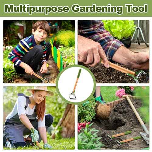 1 Pcs Mini Garden Hula Hoes for Weeding Long Stirrup Hoe Tools Scuffle Hoe Garden Tool for Lawn Yard Weeding Gardening (Wood Handle)
