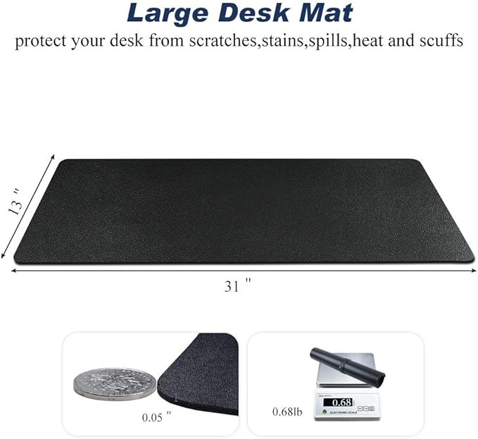 Desk Pad for Office Home 31" x 13",PU Leather Waterproof Large Desk Writing Mat Organizer,Multifunctional Ultra Thin Dual Use Desk Blotters Mouse Pad Protector ?€? (Black)