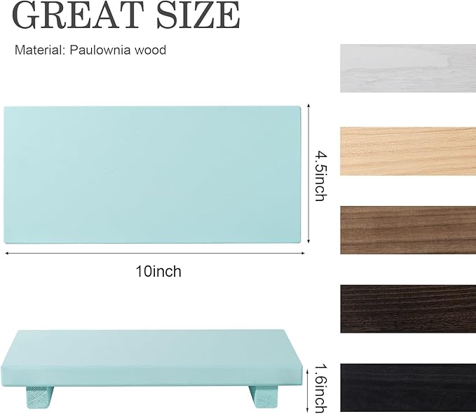 zoocatia Small Wood Tray Pedestal Stand Farmhouse Bathroom Decor Decorative Wooden Riser Kitchen Soap Dish Holder for Vanity, Counter, Sink, 10" x 4.5" - Light Blue