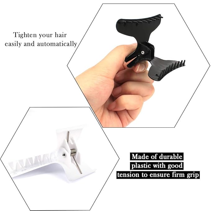 Hair Clips for Styling Sectioning 12 Pack Black White Pink Butterfly Clamps Hair Claw Clips Pro Salon Hair Clips for Styling, Sectioning, Cutting and Coloring