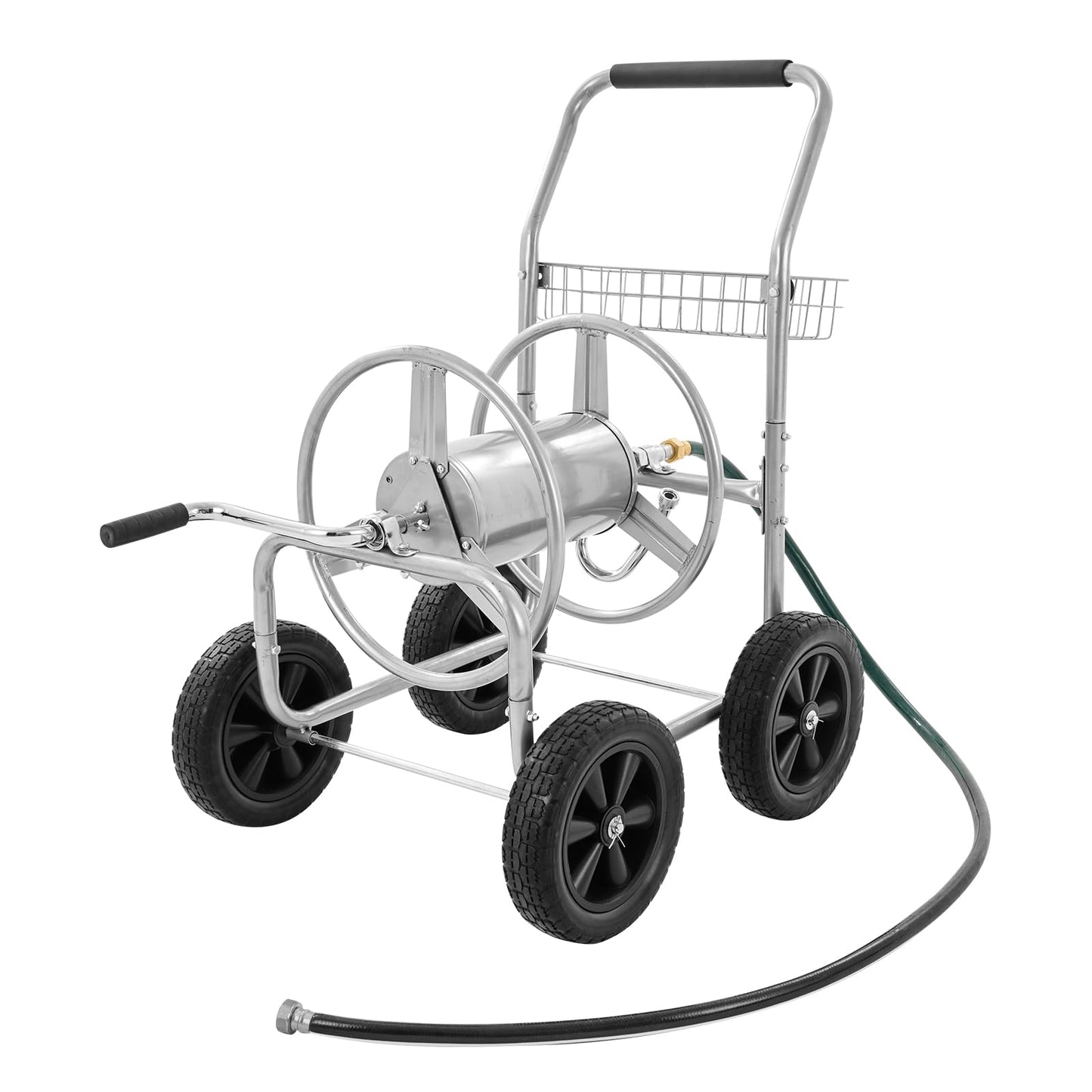 VEVOR Hose Reel Cart, Hold Up to 300 ft of 5/8ââ Hose, Garden Water Hose Carts Mobile Tools with 4 Wheels, Heavy Duty Powder-Coated Steel Outdoor Planting with Storage Basket, for Garden, Yard, Lawn