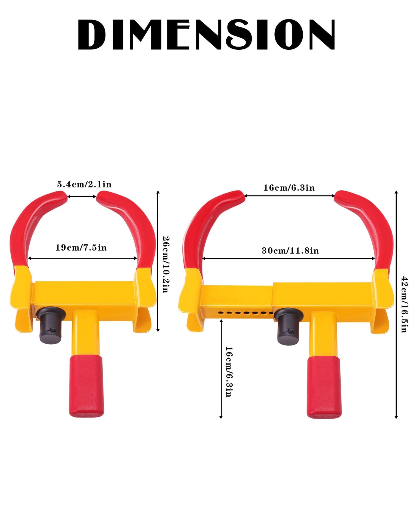Tevlaphee Universal Wheel Lock Heavy Duty Security Trailer Wheel Lock Anti Theft Wheel Locks for Cars SUV Camper Motorcycle Trailer Great Deterrent Bright Color with 3 Keys (Red-Yellow)