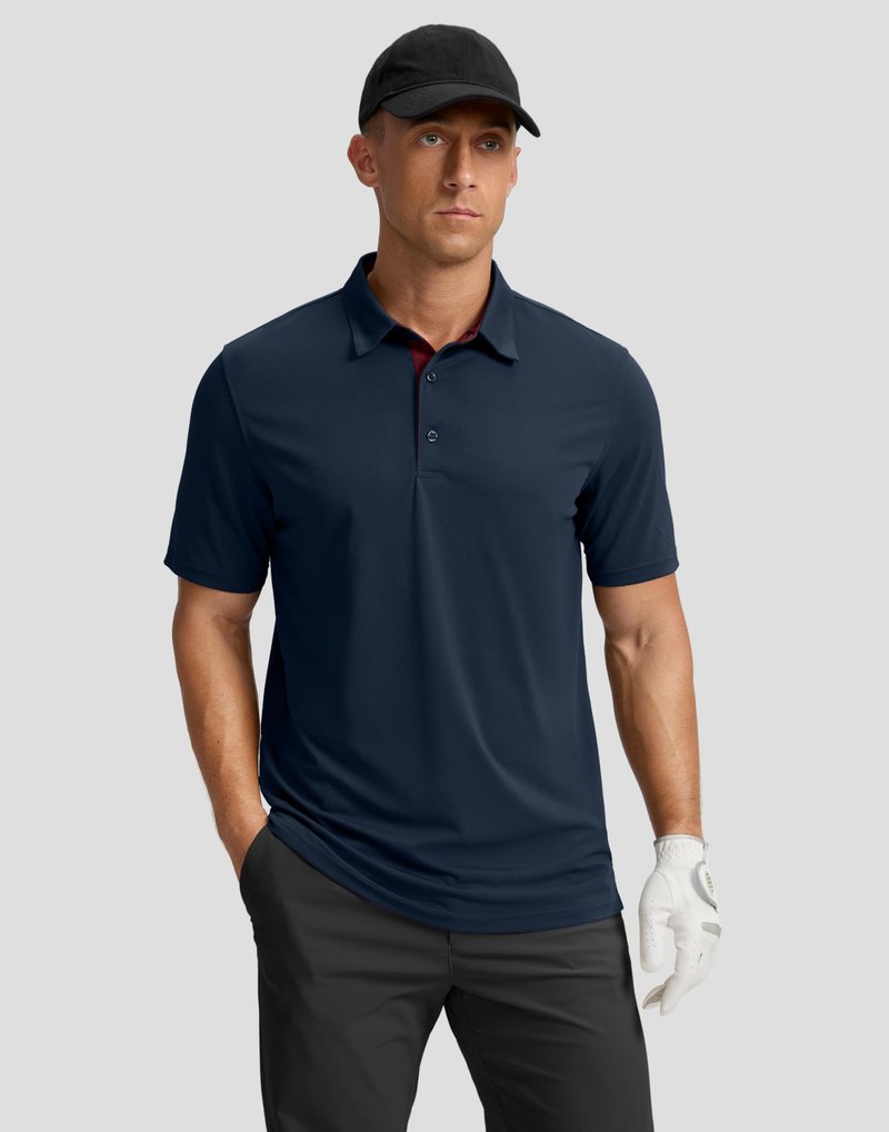 Men's Golf Shirts Dry Fit Moisture Wicking Performance Short Sleeve Collared Polo Shirts for Casual Tennis Bussiness (Navy, XXXL)