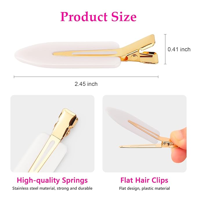 D 6 Pcs Creaseless Hair Clips No Crease Hair Clip Makeup Clips for Women and Girls Flat No Bend Hair Clips for Hairstyling Salon Golden Handle (White)