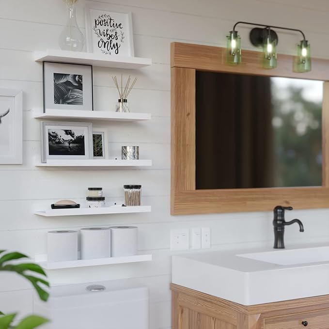 RICHER HOUSE 5 Set White Floating Shelves, Wall Mounted Shelves for Wall Decor, Modern Picture Ledge Shelf with Lip for Storage Nursery, Bedroom, Living Room, Bathroom - White